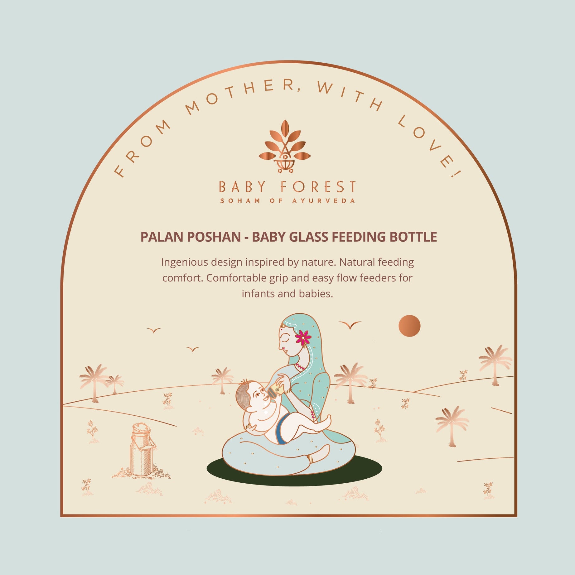 Baby Forest Palan Poshan Baby Glass Feeding Bottle – 120ml Newborn Anti-Colic Borosilicate Glass Bottle with BPA-Free Silicone Nipple