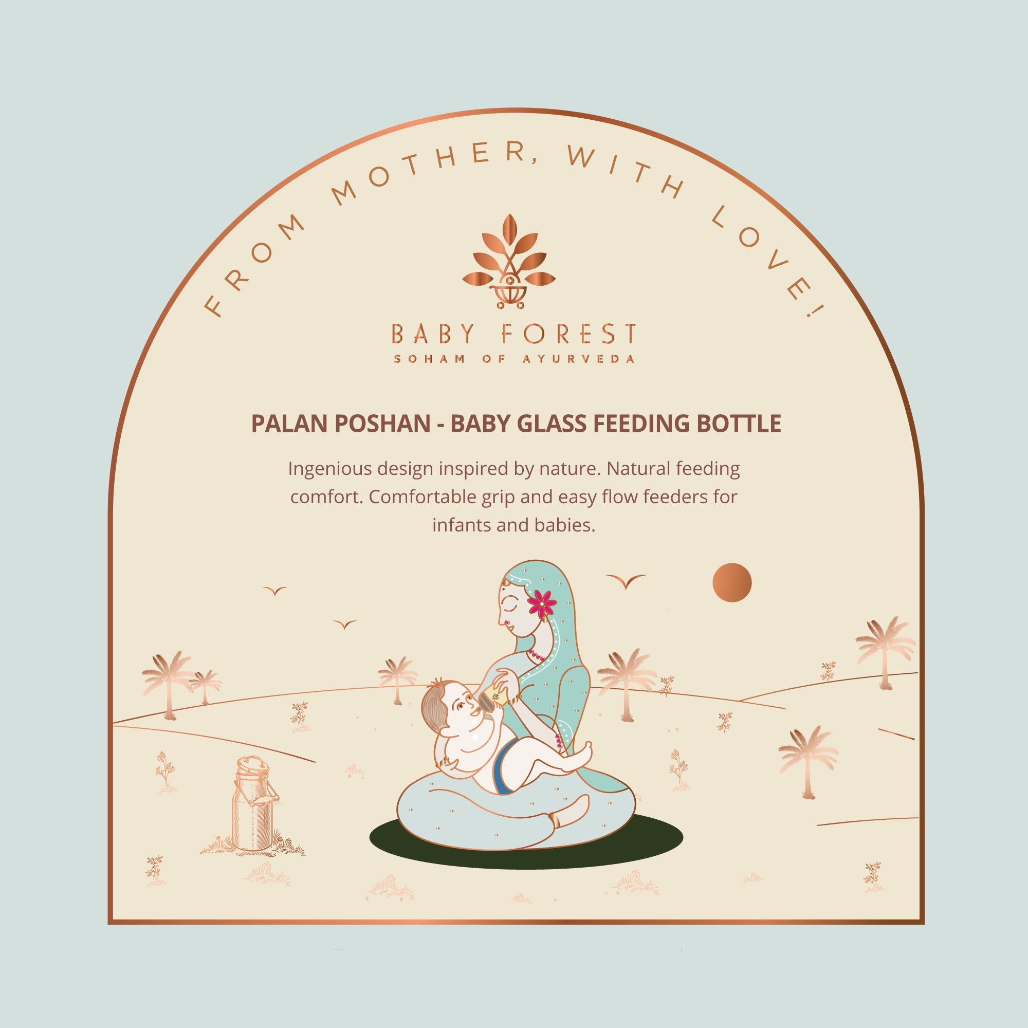 Baby Forest Palan Poshan Baby Glass Feeding Bottle – 120ml Newborn Anti-Colic Borosilicate Glass Bottle with BPA-Free Silicone Nipple