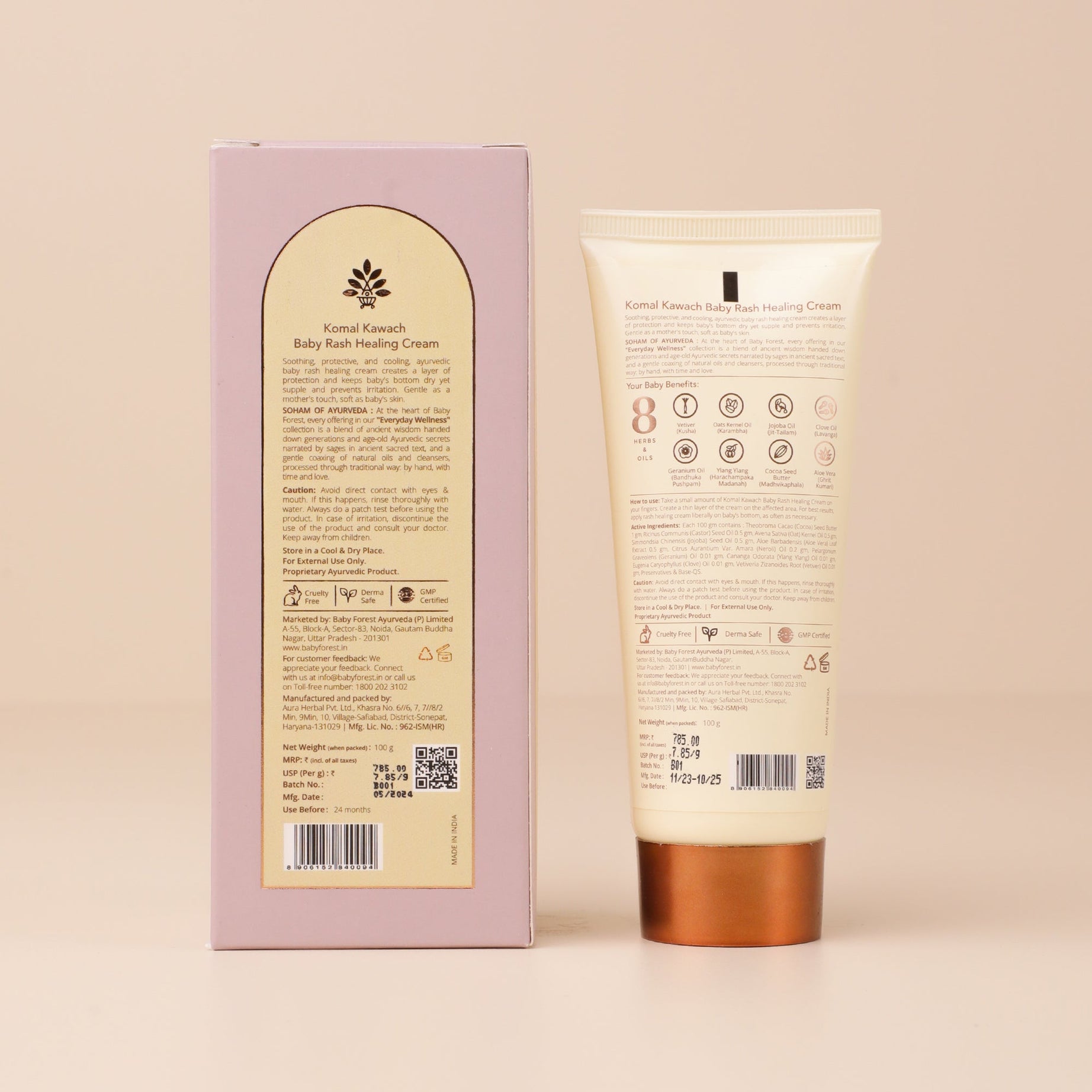 Baby Forest Komal Kawach Rash Healing Cream for Newborns & Infants – 100g | Ayurvedic Diaper Rash Relief with Vetiver, Ylang Ylang & Geranium Oil | Safe for 0+ Months, Sensitive Skin Protection