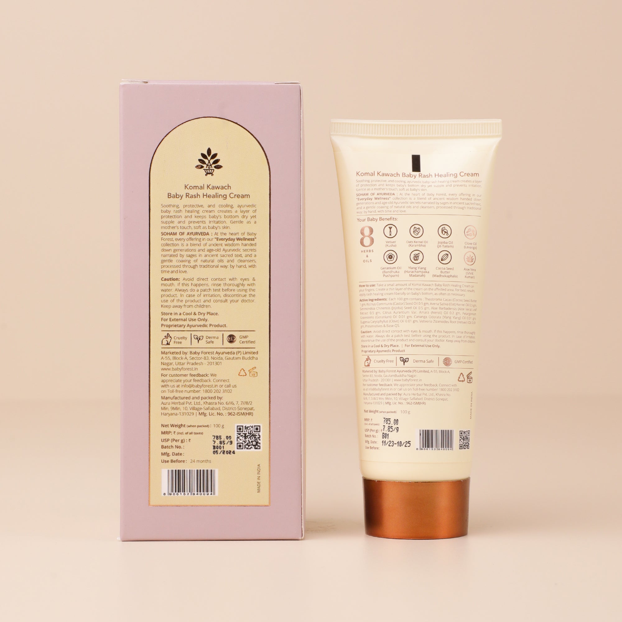 Baby Forest Komal Kawach Rash Healing Cream for Newborns & Infants – 100g | Ayurvedic Diaper Rash Relief with Vetiver, Ylang Ylang & Geranium Oil | Safe for 0+ Months, Sensitive Skin Protection