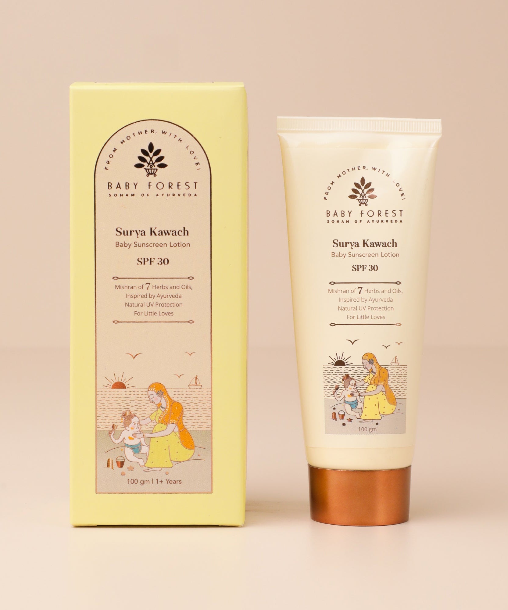Baby Forest Surya Kawach Ayurvedic SPF 30 Baby Sunscreen Lotion 100g for 1+ Years | Natural UV Protection with Zinc Oxide, Seabuckthorn & Red Raspberry Seed Oil