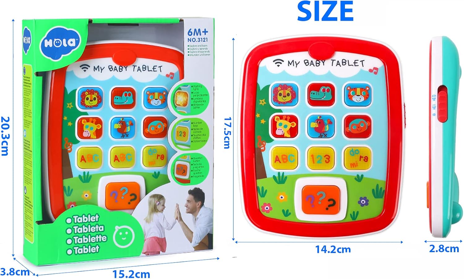 Hola Interactive Learning Tablet Toy for Babies 6 Months+ with Lights, Sounds, Alphabet, Numbers, and Animal Buttons