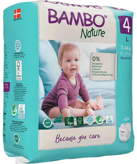 Bambo Nature Tape Style Diapers 4 - L 7-14 kg (Pack of 24) | Skin-Friendly & Eco-Friendly Baby Diapers - MINIMEE KIDS