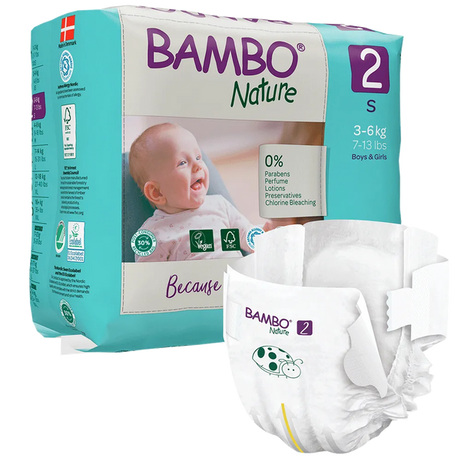 Bambo Nature Diapers Size 2 - Small (3-6 kg, Pack of 30) | Skin-Friendly & Eco-Friendly Diapers for Boys and Girls - MINIMEE KIDS