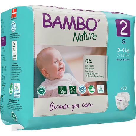 Bambo Nature Diapers Size 2 - Small (3-6 kg, Pack of 30) | Skin-Friendly & Eco-Friendly Diapers for Boys and Girls - MINIMEE KIDS