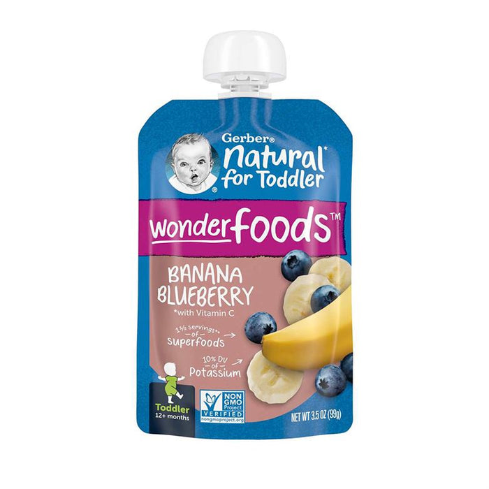 Gerber Natural Puree for Toddler Wonderfoods Banana Blueberry - 99g | Healthy Snack for 12+ Months