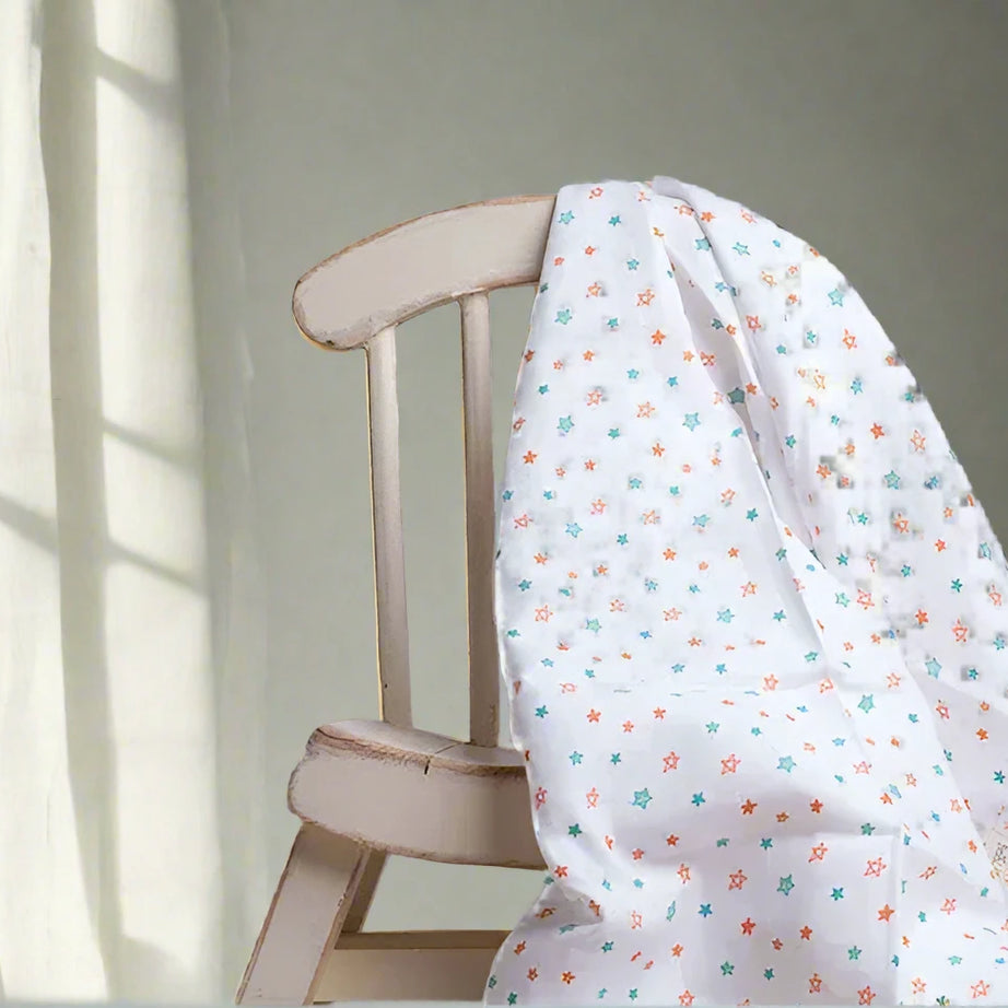 BeeLittle Organic Muslin Swaddle Blanket – Twinkle Twinkle Pattern | Ultra-Soft, Breathable Baby Blanket for Newborns and Infants | 100 x 100 cm