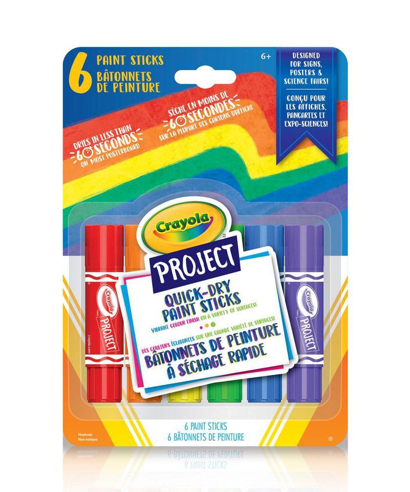 Crayola Project Quick-Dry Paint Sticks - 6 Vibrant Colors for Kids | Dries in Under 60 Seconds | Mess-Free Poster Paints for Signs, Posters & Crafts