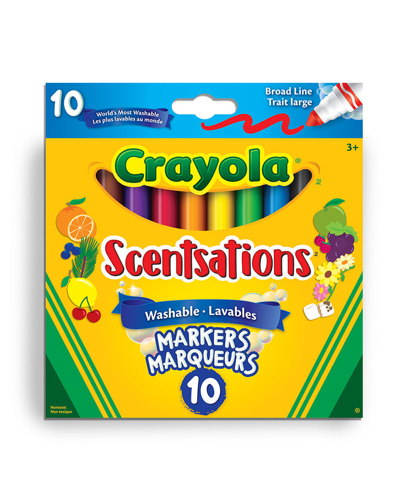 Crayola Scentsations Washable Broad Line Markers – Pack of 10 Sweet Scented Colors | Fun Fruity Fragrances for Kids Art & Crafts | Bold Washable Ink & Durable Tips