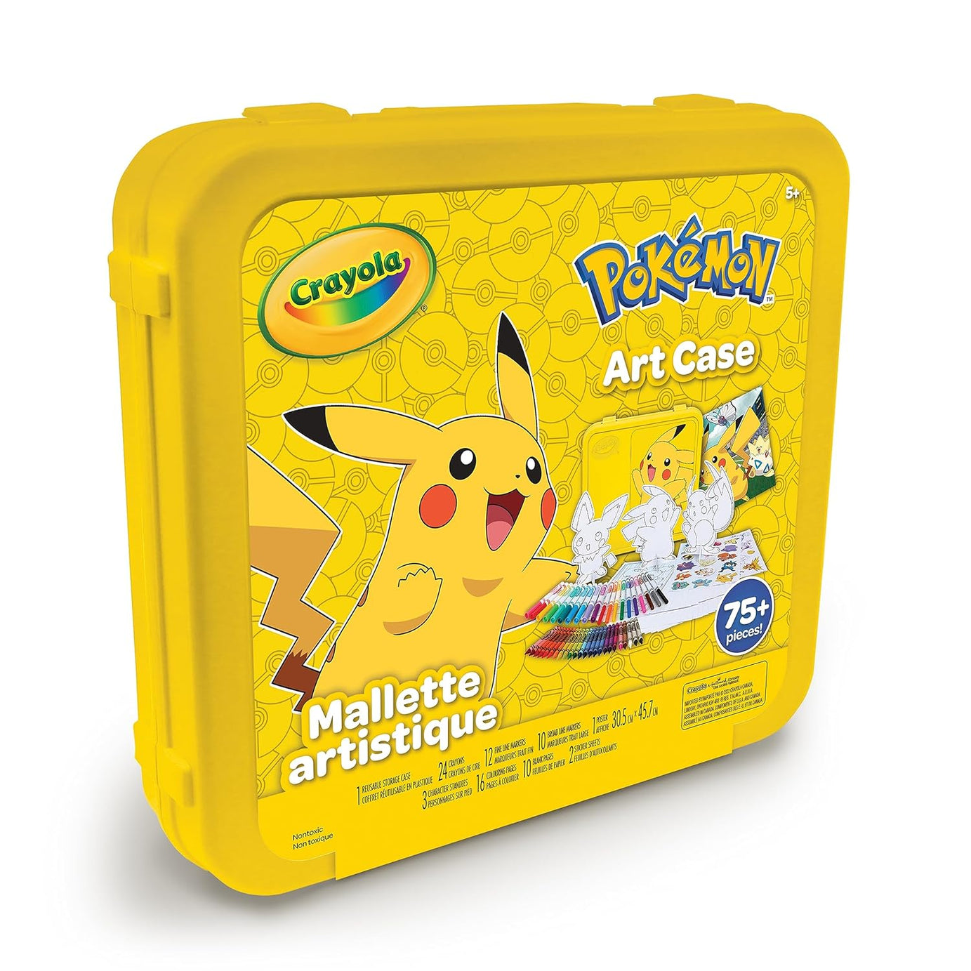 Crayola Pokémon Art Case, Over 75-Piece Kids' Coloring Set with Crayons, Markers, Coloring Pages, Stickers, and Reusable Pikachu Storage Case, Gift for Boys & Girls Aged 5+