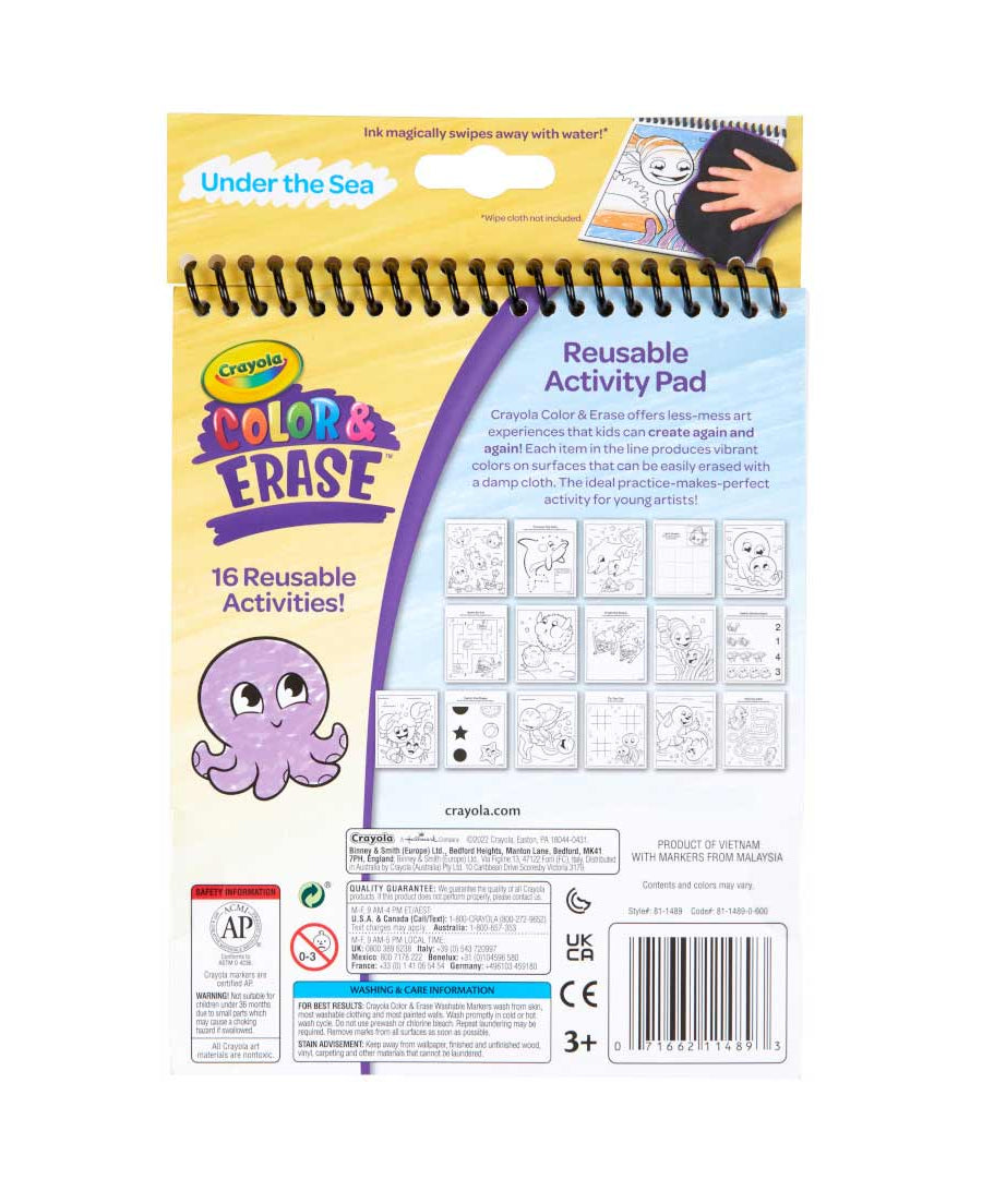 Crayola Color & Erase Under the Sea Activity Pad with Washable Markers | 8 Dual-Sided Reusable Coloring Pages | Ocean-Themed Art Set for Kids 3+ | Mess-Free & Travel-Friendly Drawing Kit - MINIMEE KIDS