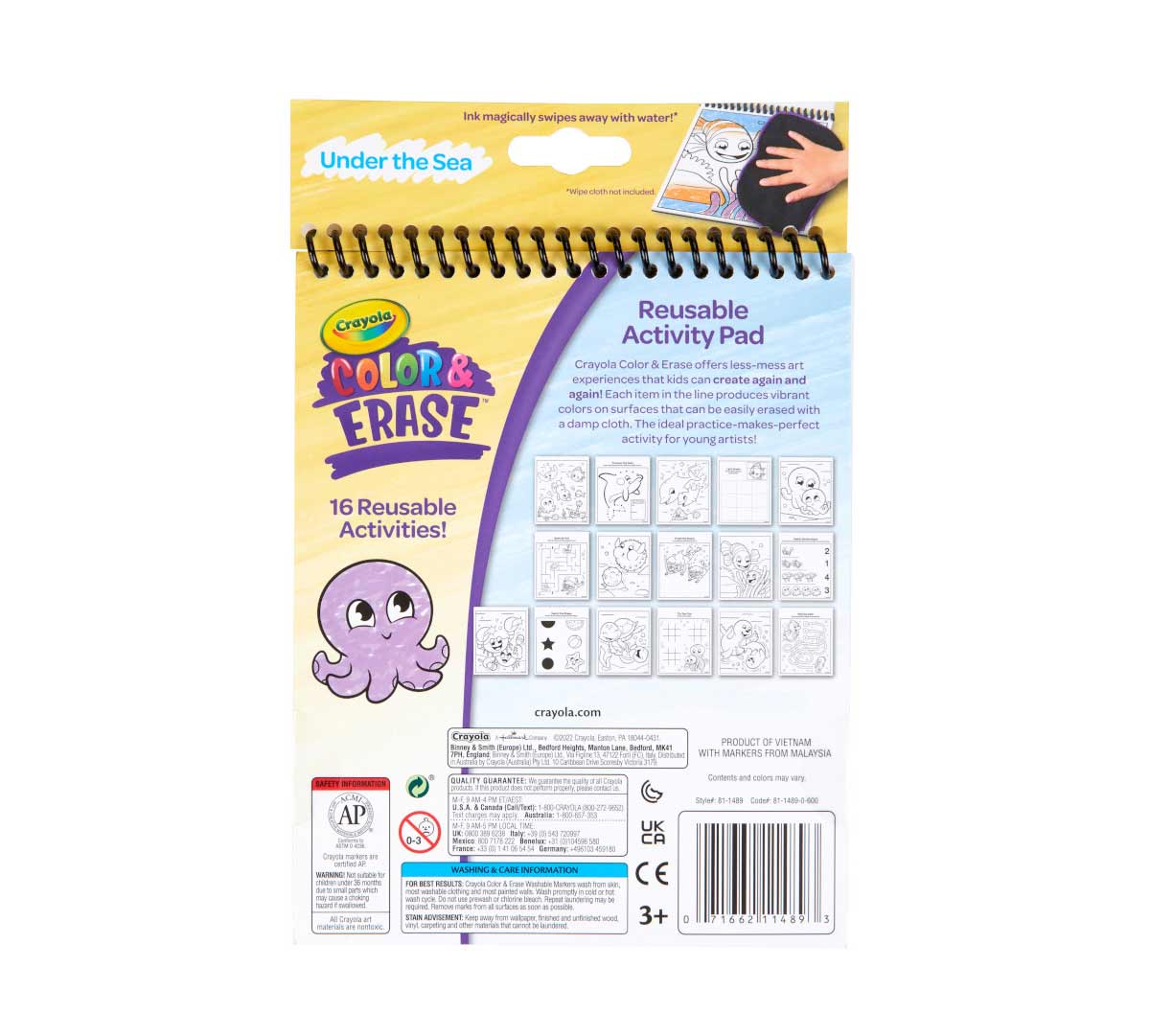 Crayola Color & Erase Under the Sea Activity Pad with Washable Markers | 8 Dual-Sided Reusable Coloring Pages | Ocean-Themed Art Set for Kids 3+ | Mess-Free & Travel-Friendly Drawing Kit
