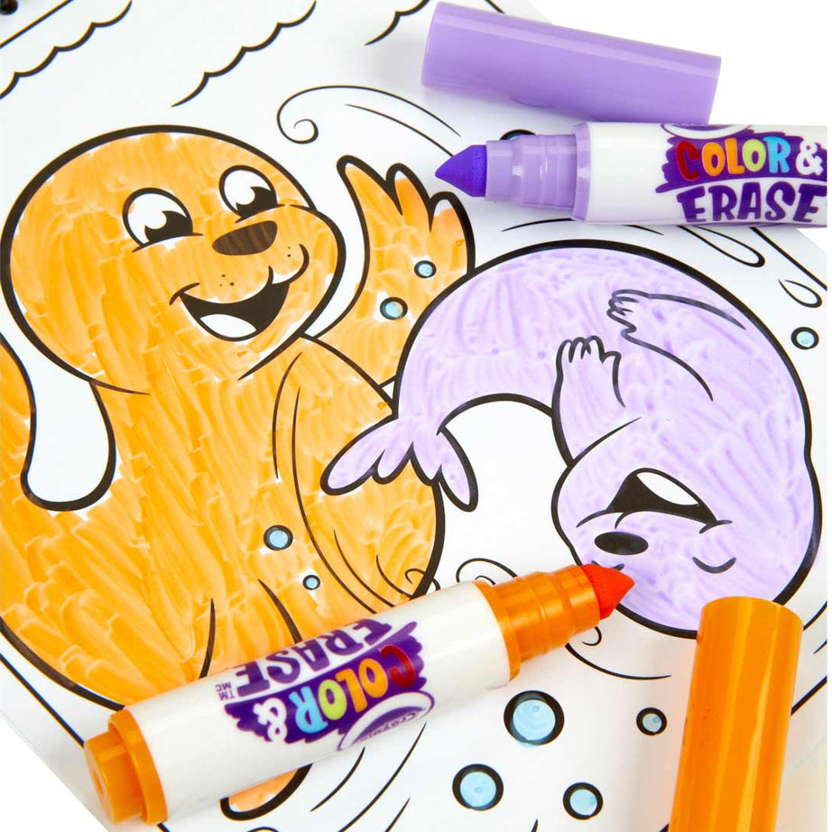 Crayola Color & Erase Under the Sea Activity Pad with Washable Markers | 8 Dual-Sided Reusable Coloring Pages | Ocean-Themed Art Set for Kids 3+ | Mess-Free & Travel-Friendly Drawing Kit