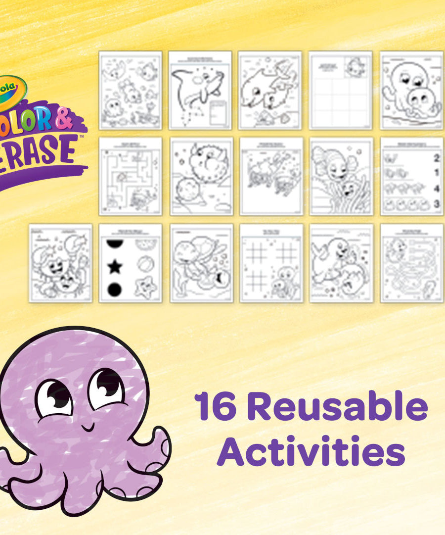 Crayola Color & Erase Under the Sea Activity Pad with Washable Markers | 8 Dual-Sided Reusable Coloring Pages | Ocean-Themed Art Set for Kids 3+ | Mess-Free & Travel-Friendly Drawing Kit - MINIMEE KIDS