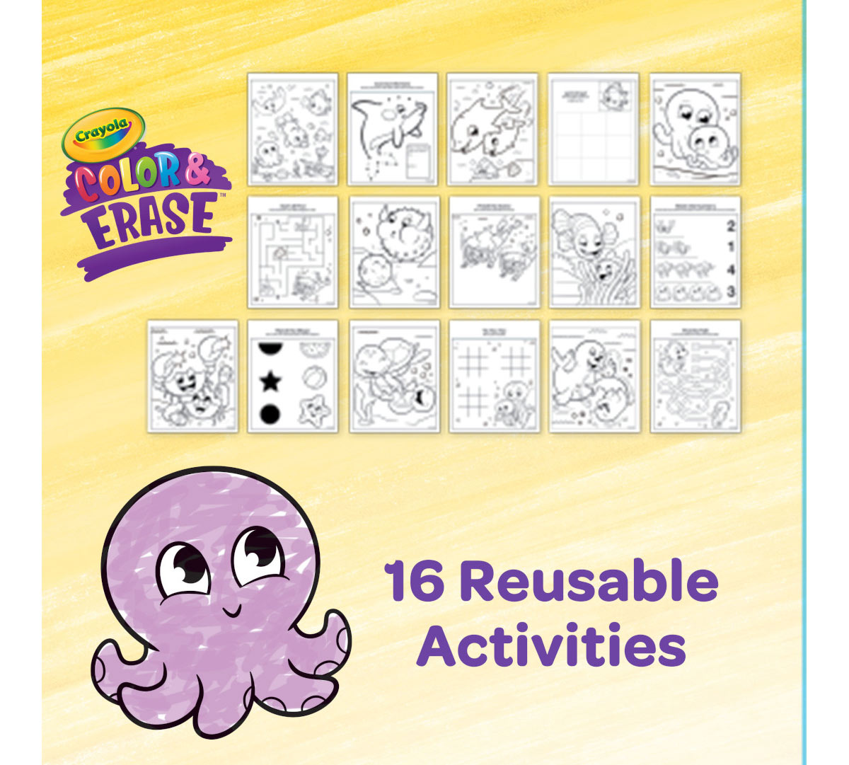 Crayola Color & Erase Under the Sea Activity Pad with Washable Markers | 8 Dual-Sided Reusable Coloring Pages | Ocean-Themed Art Set for Kids 3+ | Mess-Free & Travel-Friendly Drawing Kit