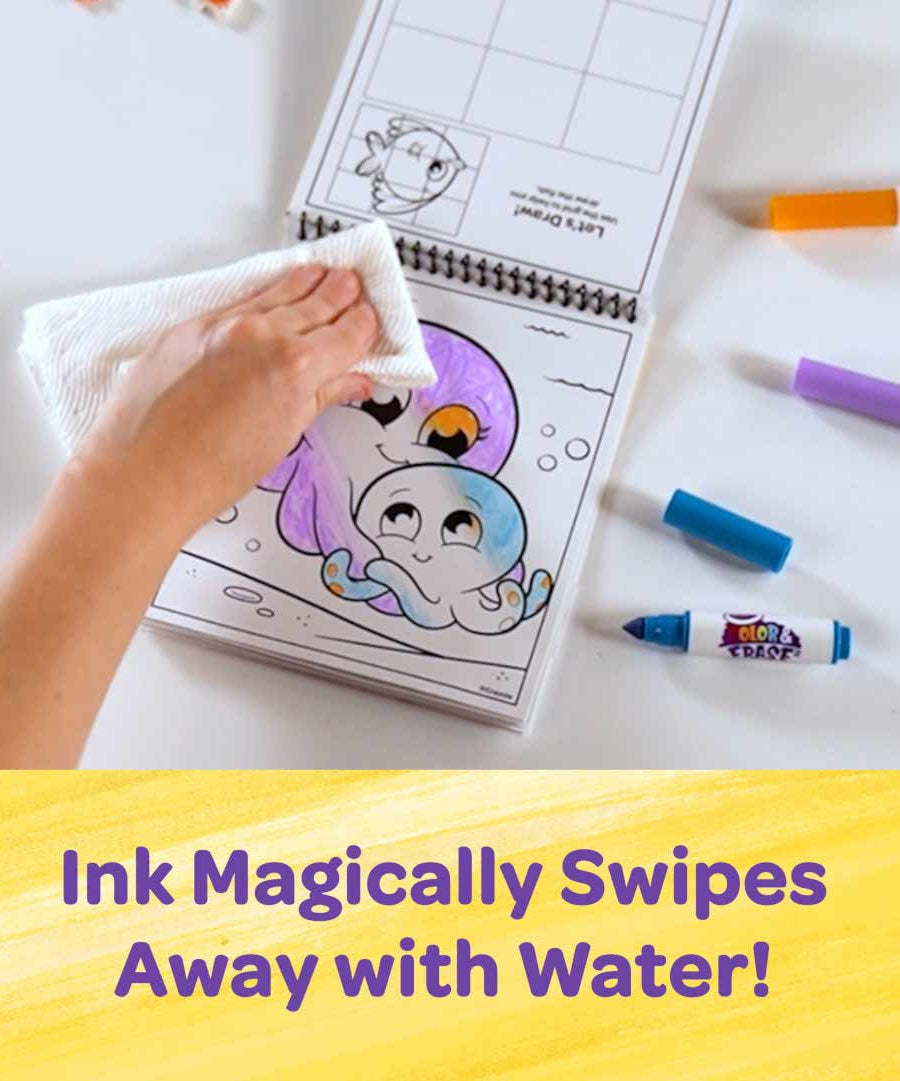 Crayola Color & Erase Under the Sea Activity Pad with Washable Markers | 8 Dual-Sided Reusable Coloring Pages | Ocean-Themed Art Set for Kids 3+ | Mess-Free & Travel-Friendly Drawing Kit - MINIMEE KIDS