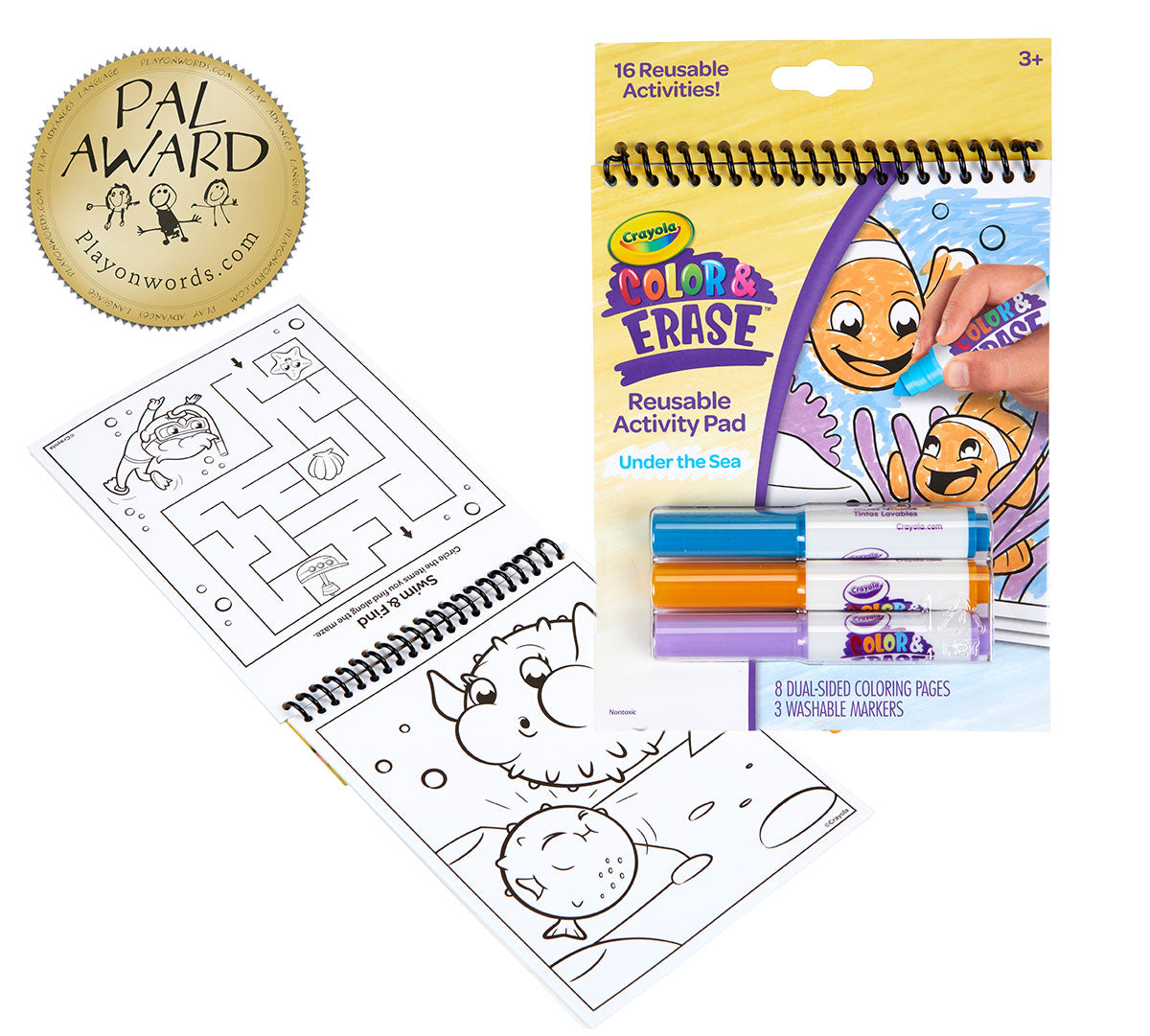 Crayola Color & Erase Under the Sea Activity Pad with Washable Markers | 8 Dual-Sided Reusable Coloring Pages | Ocean-Themed Art Set for Kids 3+ | Mess-Free & Travel-Friendly Drawing Kit