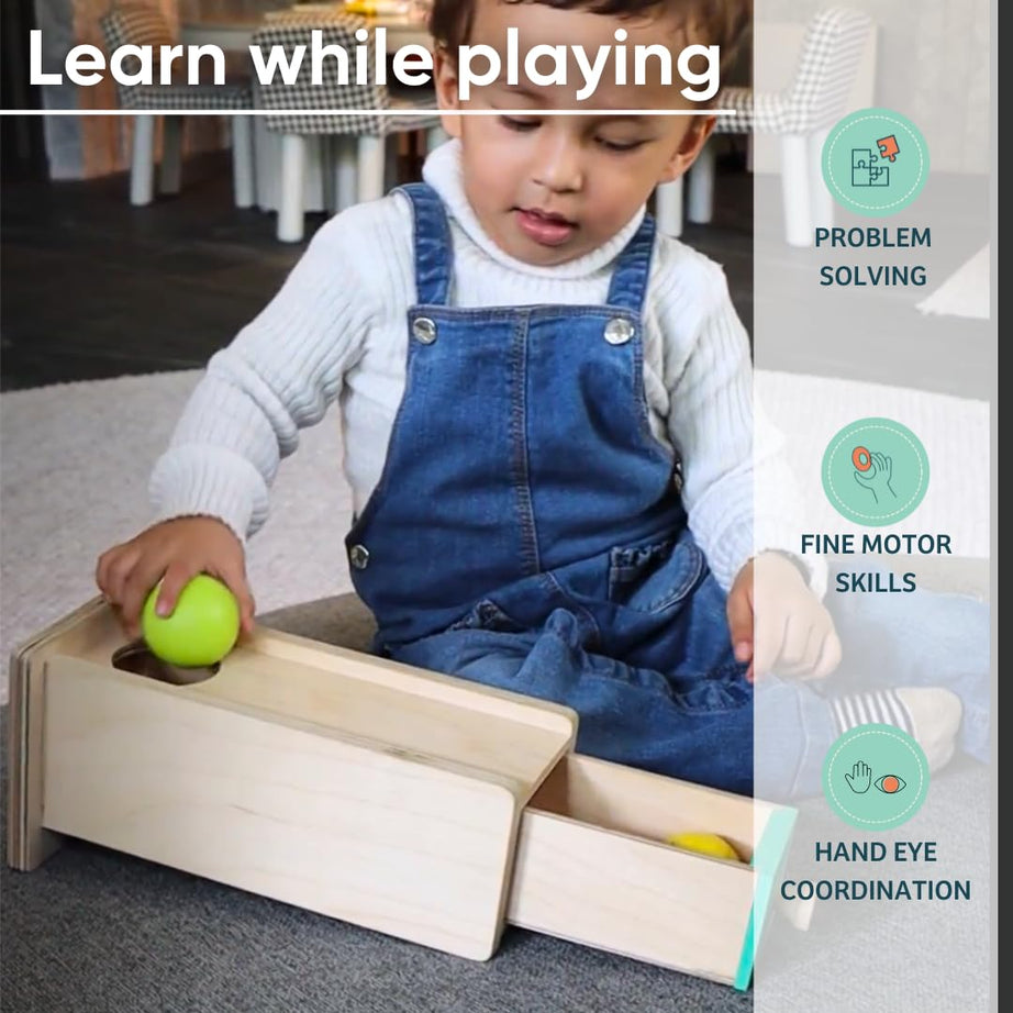 Curious Cub Wooden Object Permanence Box with Drawer, Montessori-Inspired Educational Toy for Babies 9 Months+ | Develops Fine Motor Skills, Hand-Eye Coordination & Early Logic