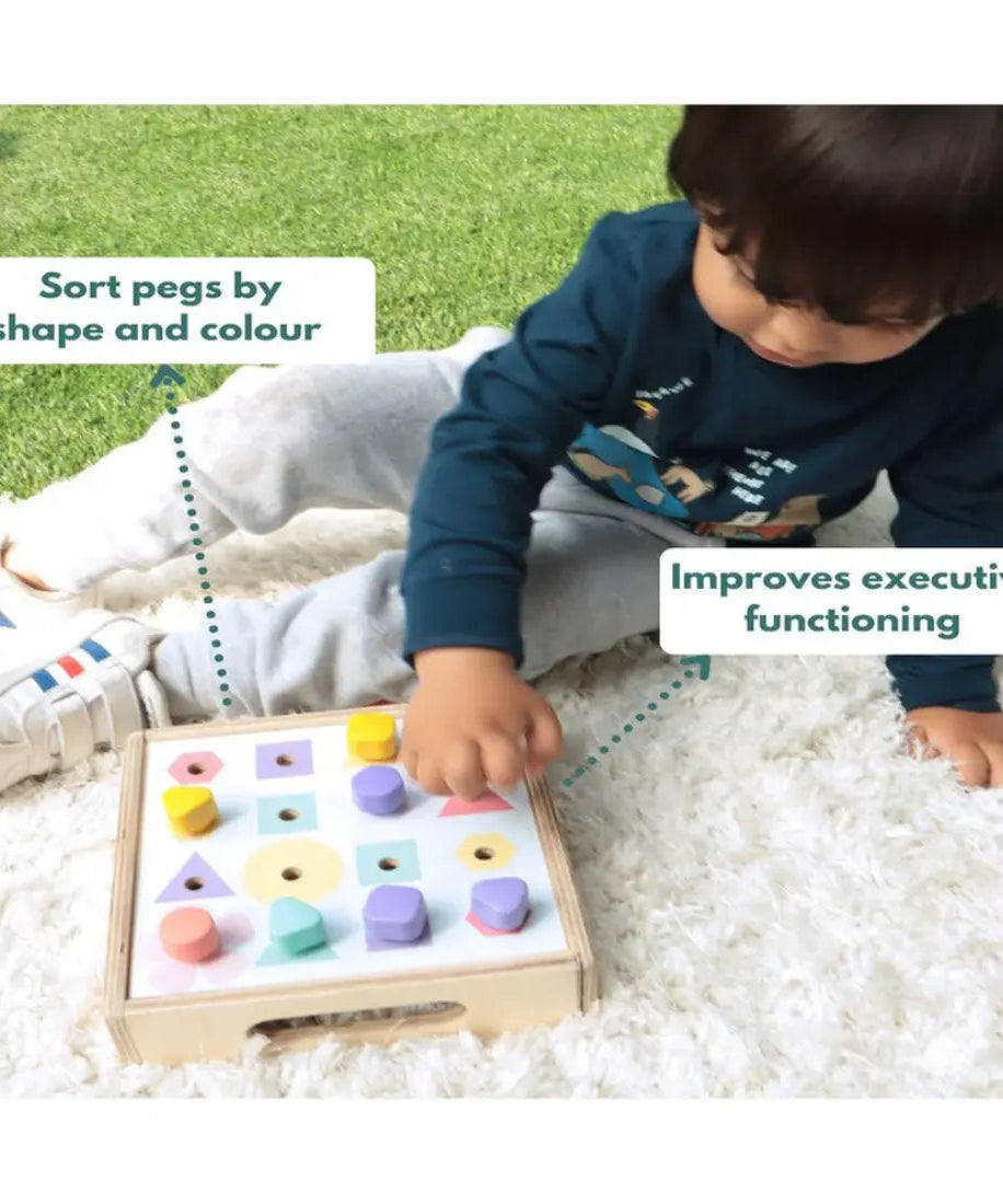 Curious Cub Shape and Colour Matching Board | Montessori Wooden Sorting Toy for Toddlers | Educational Peg Board for 36 Months+