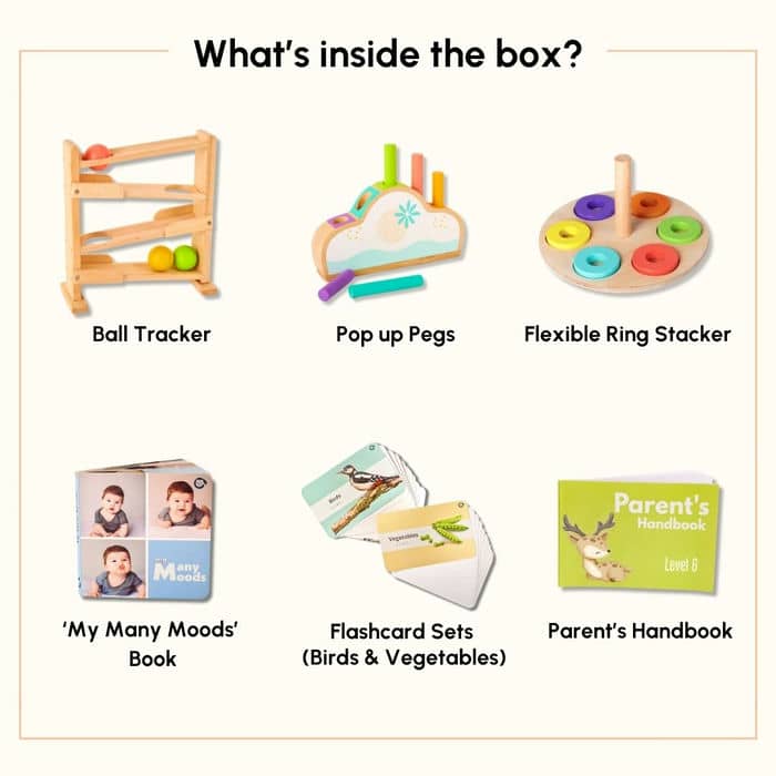 Curious Cub Level 6 Play & Learn Montessori Kit (11-12 Months+) | 7-Piece Educational Toy Set for Logic, Coordination & Emotional Intelligence | minimee kids