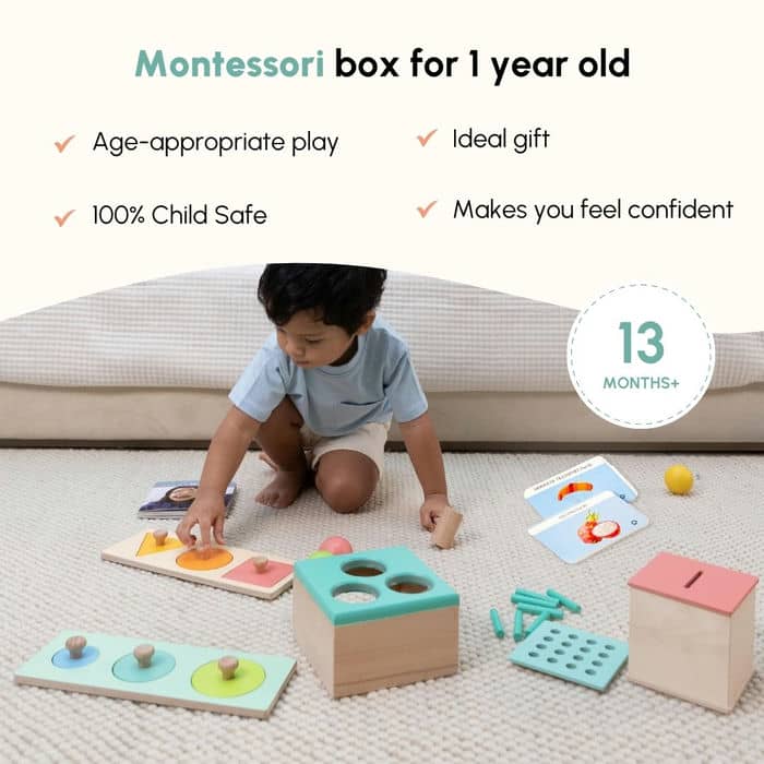 Curious Cub Level 7 Play & Learn Montessori Kit (13 Months+) | 8-Piece Educational Toy Set for Size Discrimination, Hand Strength & Vocabulary | minimee kids