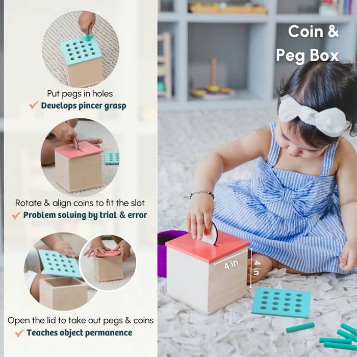 Curious Cub Level 7 Play & Learn Montessori Kit (13 Months+) | 8-Piece Educational Toy Set for Size Discrimination, Hand Strength & Vocabulary | minimee kids