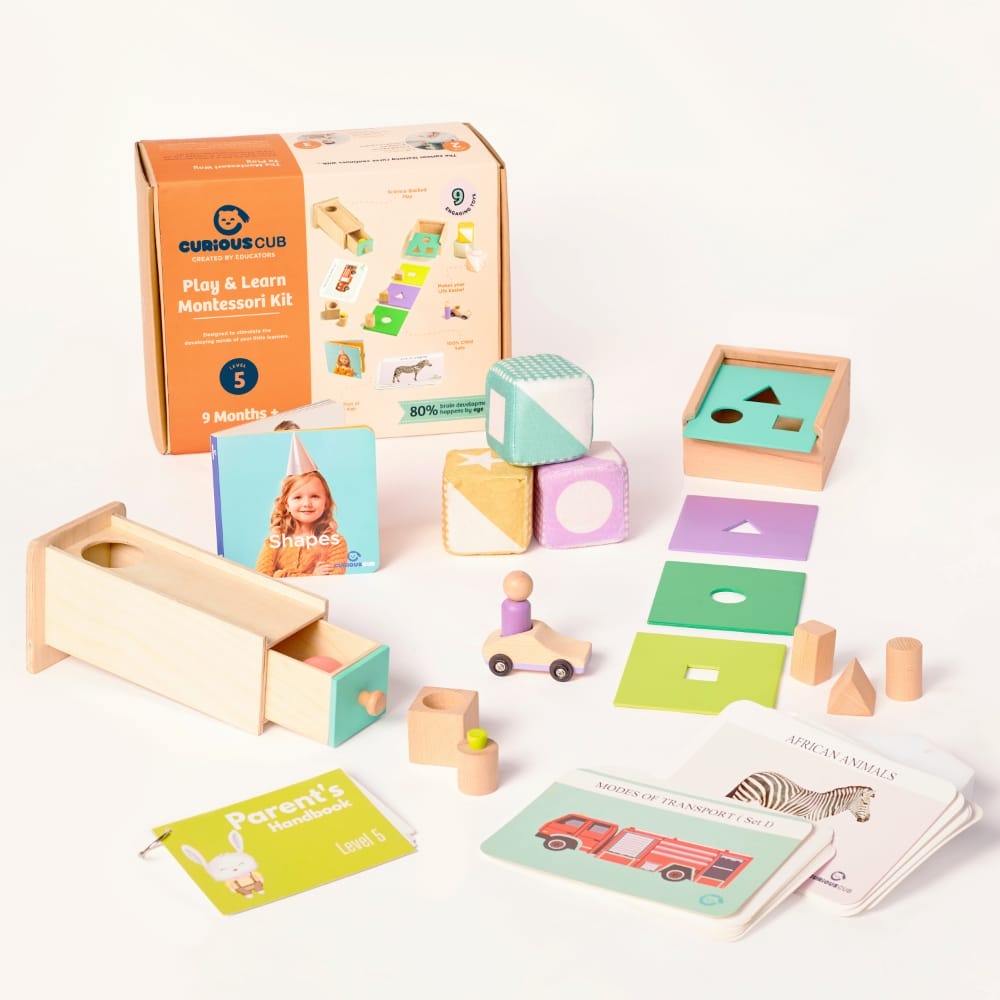 Curious Cub Level 5 Montessori Play & Learn Kit (9 Months+) | 9-Piece Educational Toy Set for Pincer Grip, Shape Recognition & Language Skills | minimee kids