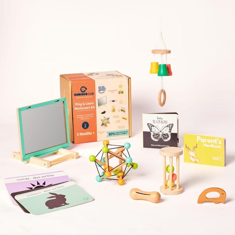 Curious Cub Play & Learn Montessori Kit | Level 2 for 3 Months+ | 10 Engaging Toys | Sensory, Fine Motor & Cognitive Development | Made in India