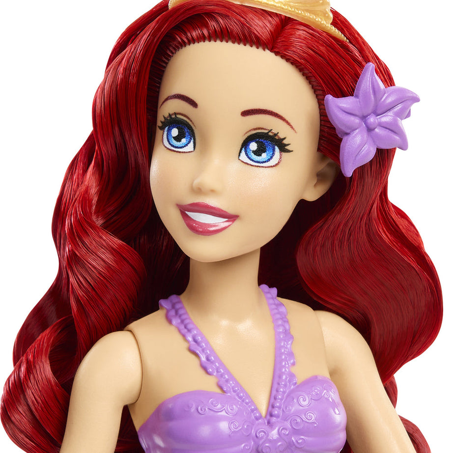 Disney Princess Swim and Sand Ariel Doll – Little Barbie Mermaid Toy with Shell Pool, Moldable Sand, Sand Molds & 5 Accessories for Kids 3+ Years