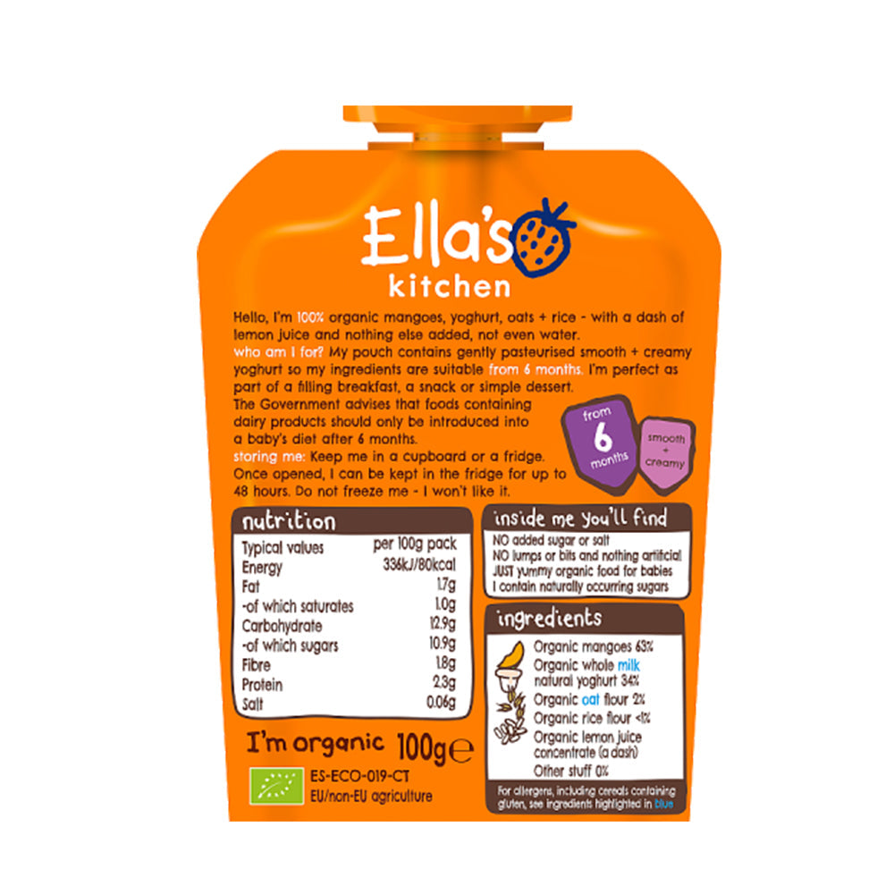 Ella’s Kitchen Mango Baby Brekkie – Organic Smooth & Creamy Breakfast Puree for Babies 6+ Months – Made with Mangoes, Whole Milk Yogurt, Oats & Rice Flour – 100g – No Added Sugar, Salt, or Water