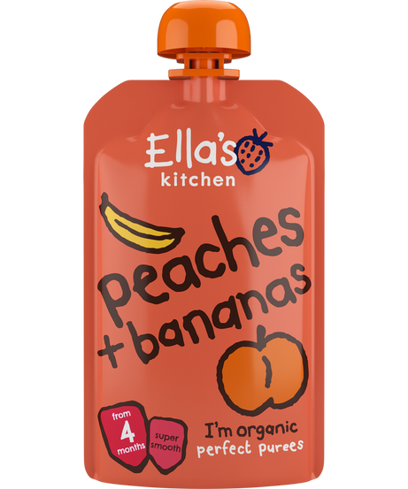 Ella’s Kitchen Organic Peaches & Bananas – Super Smooth Puree for Babies 4-6 Months – 120g – No Added Sugar, Salt, or Water – Naturally Sweet & Gluten-Free – Fully Recyclable - MINIMEE KIDS