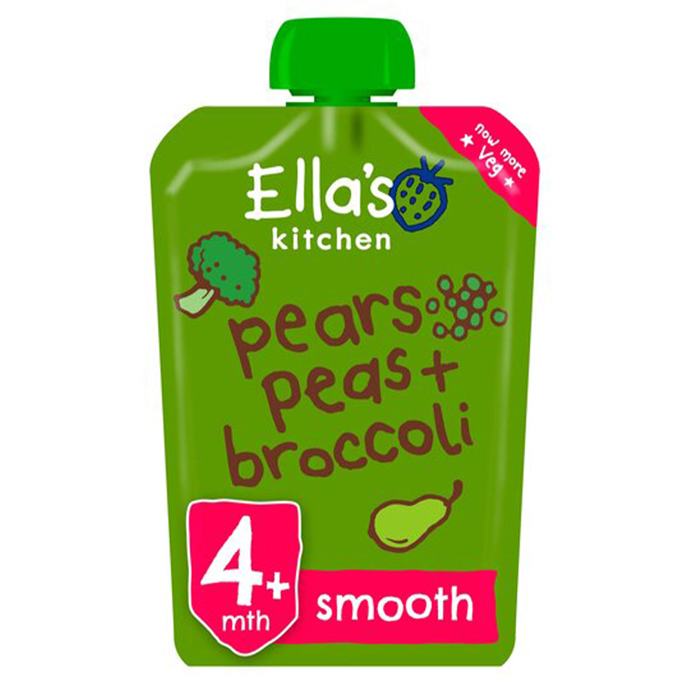 Ella’s Kitchen Pears, Peas & Broccoli – Organic Super Smooth Baby Puree for 4+ Months – 120g Pouch – No Added Sugar, Salt, or Water – Naturally Sweet & Gluten-Free