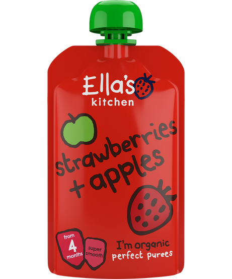 Ella’s Kitchen Organic Strawberries & Apples – Super Smooth Organic Puree for Babies 4+ Months – 120g Pouch – No Added Sugar, Salt, or Water – Naturally Sweet & Gluten-Free