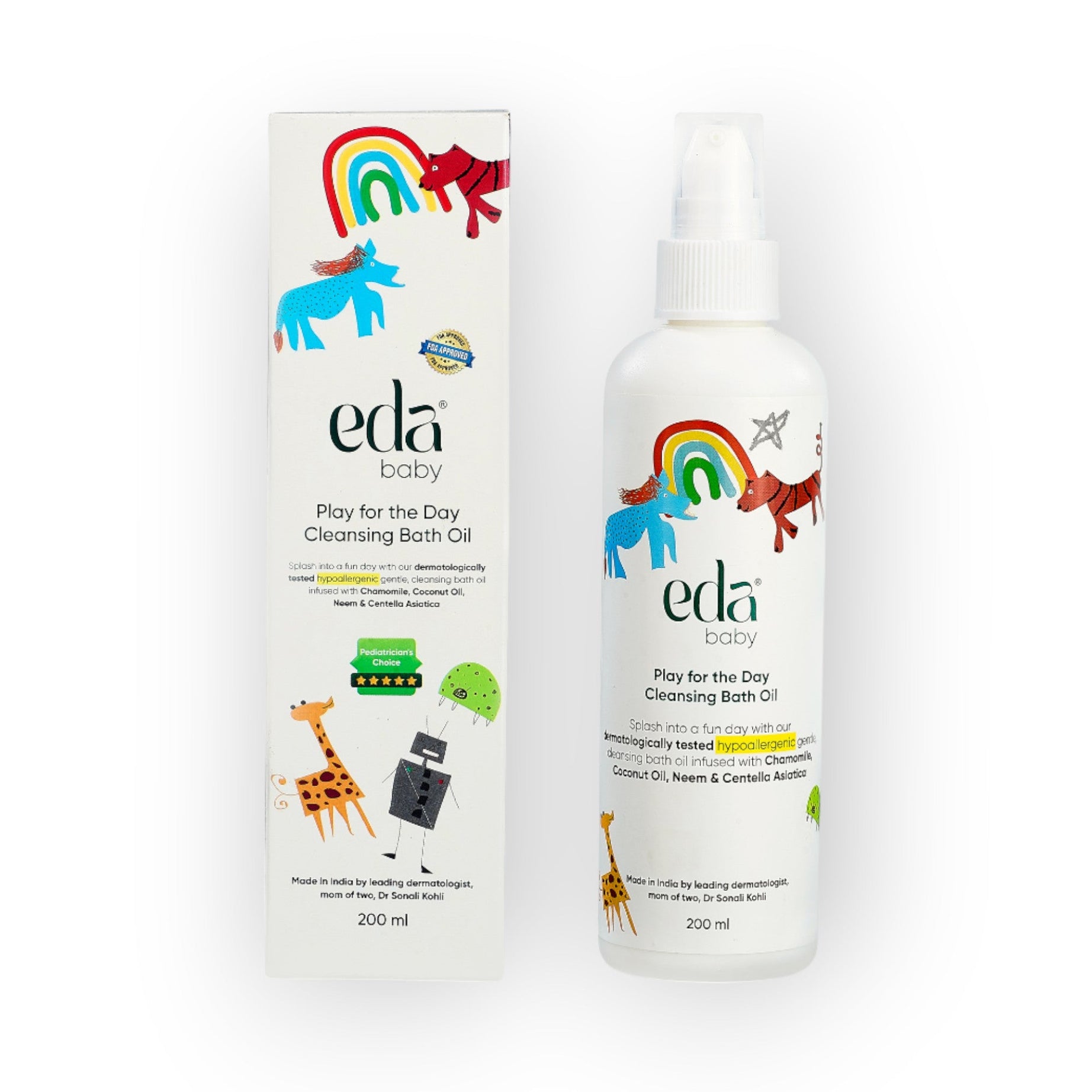Eda Baby Play For The Day Cleansing Bath Oil - 200ml | Dual-Action Massage Oil & Cleanser | Infused with Chamomile, Coconut Oil & Neem | Fragrance-Free & Newborn Safe