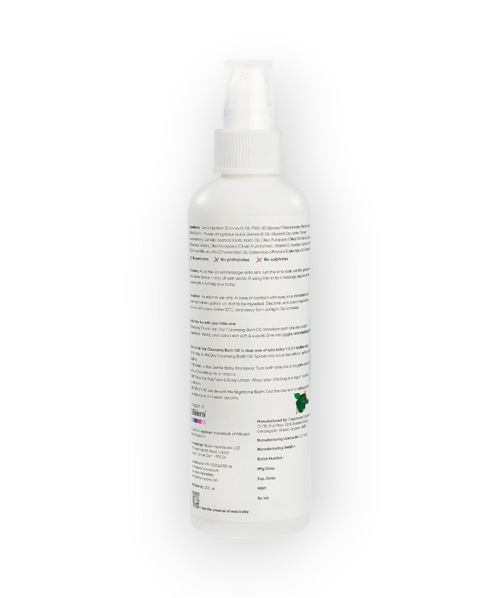 Eda Baby Play For The Day Cleansing Bath Oil - 200ml | Dual-Action Massage Oil & Cleanser | Infused with Chamomile, Coconut Oil & Neem | Fragrance-Free & Newborn Safe