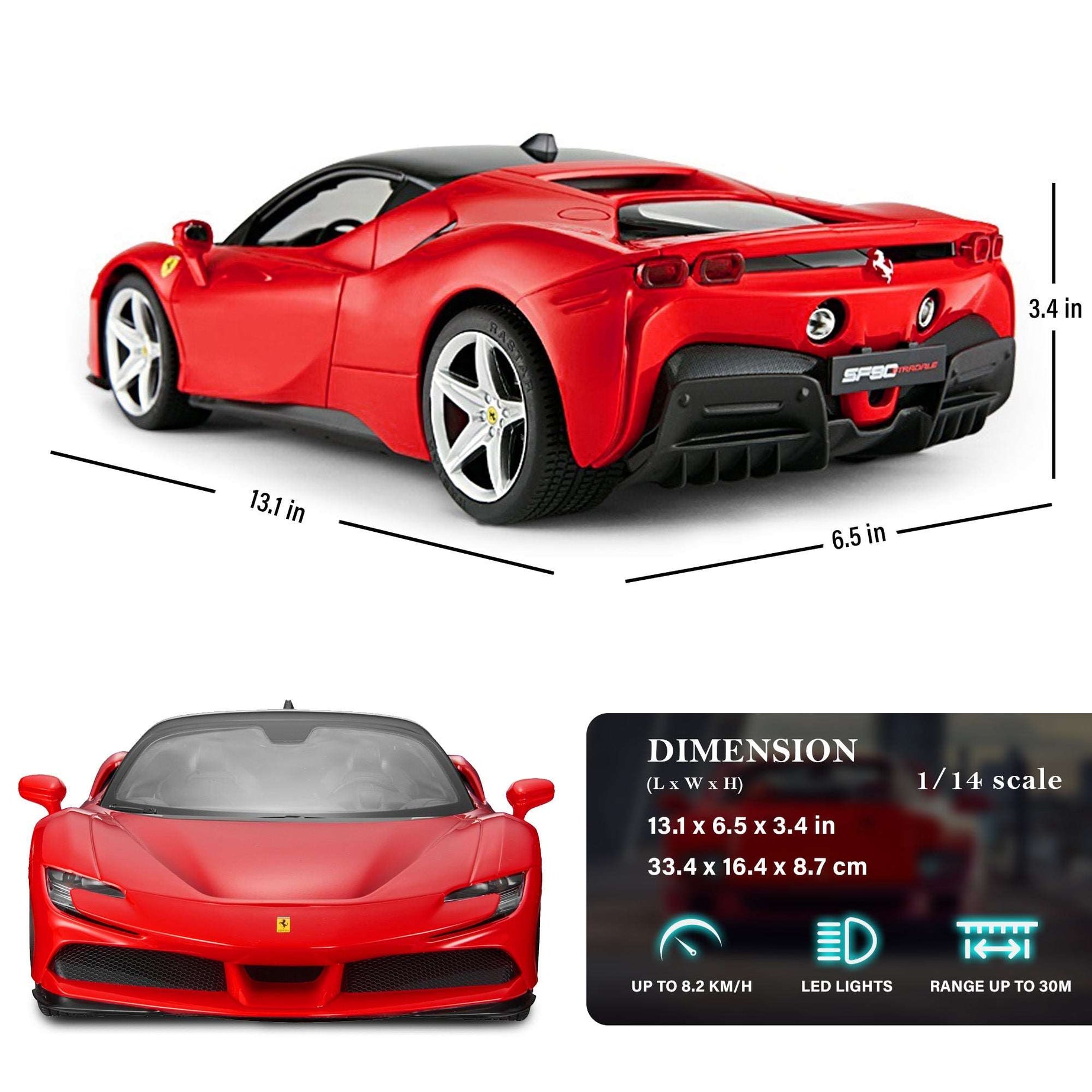 RASTAR Ferrari SF90 Stradale RC Car 1/14 Scale – Licensed Remote Control Toy Car with LED Lights, 2.4GHz Controller & Realistic Detailing – Perfect Gift for Kids & Collectors