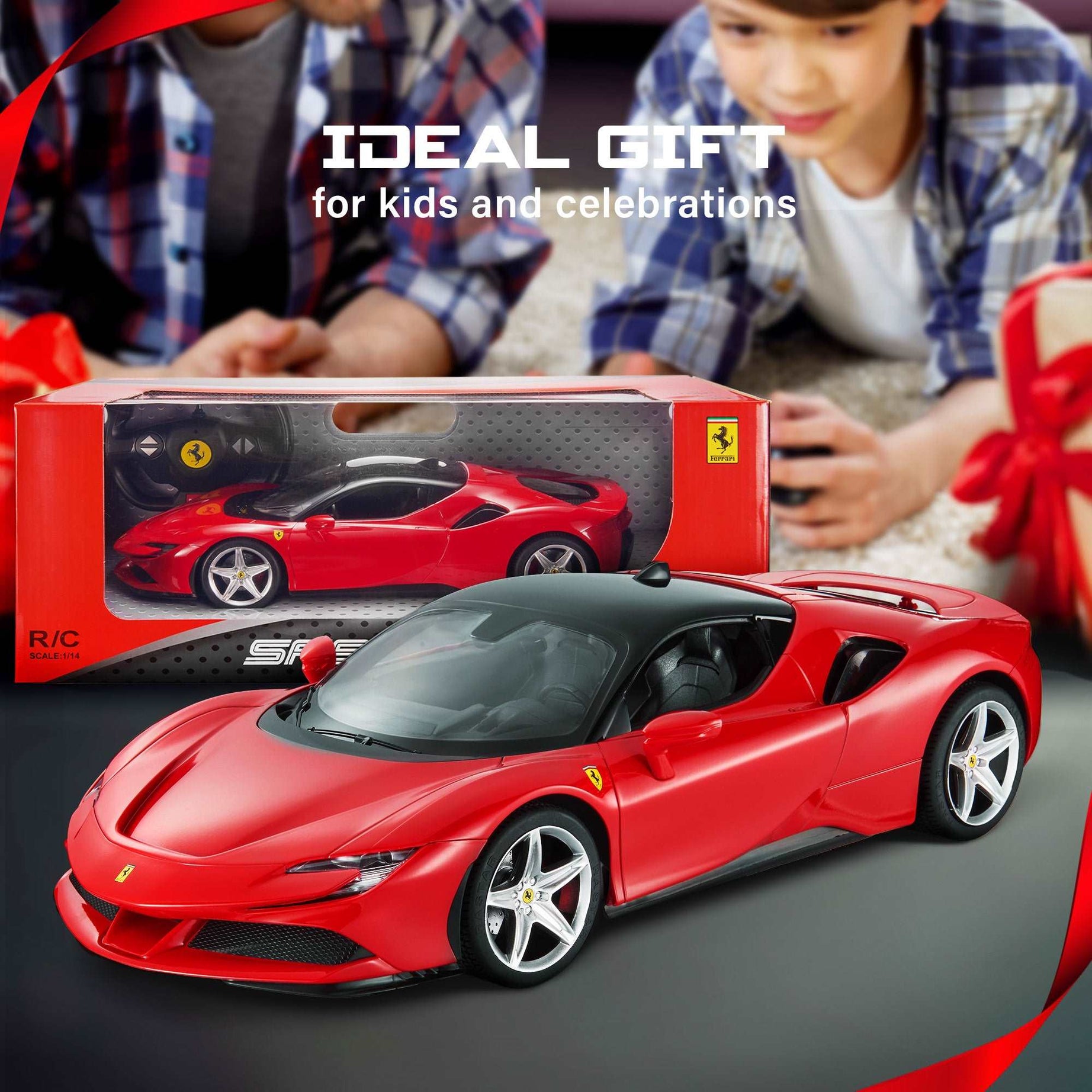 RASTAR Ferrari SF90 Stradale RC Car 1/14 Scale – Licensed Remote Control Toy Car with LED Lights, 2.4GHz Controller & Realistic Detailing – Perfect Gift for Kids & Collectors