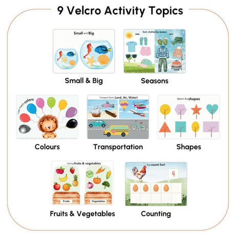 Curious Cub First Busy Book for Toddlers 1–3 Years | Montessori-Inspired Reusable Activity Book with 7 Wipe & Clean Sheets, 2 Chalk Pages, 7 Velcro Activities & 2 Markers | Early Learning & Travel-Friendly Toy