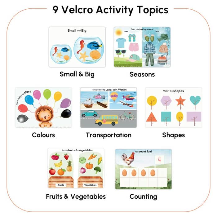 Curious Cub First Busy Book for Toddlers 1–3 Years | Montessori-Inspired Reusable Activity Book with 7 Wipe & Clean Sheets, 2 Chalk Pages, 7 Velcro Activities & 2 Markers | Early Learning & Travel-Friendly Toy