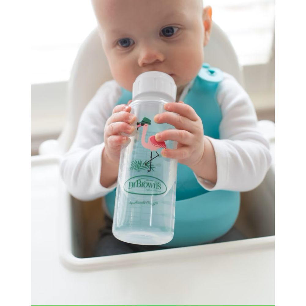 Dr. Brown's Milestones Narrow Sippy Bottle | Soft Silicone Sippy Spout for 6 Months & Above | Flamingo - 250ml