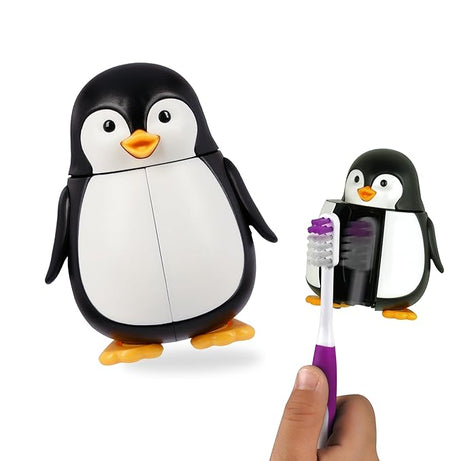 Flipper Fun Animal ToothBrush & Toothbrush Cover Set - Penguin (Toothbrush color May vary)