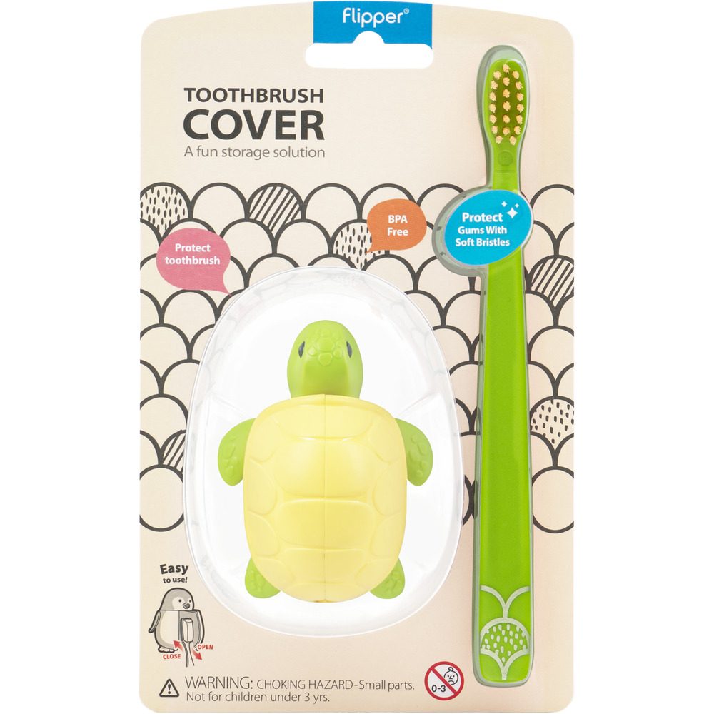Flipper Fun Animal ToothBrush & Toothbrush Cover Set - Turtle