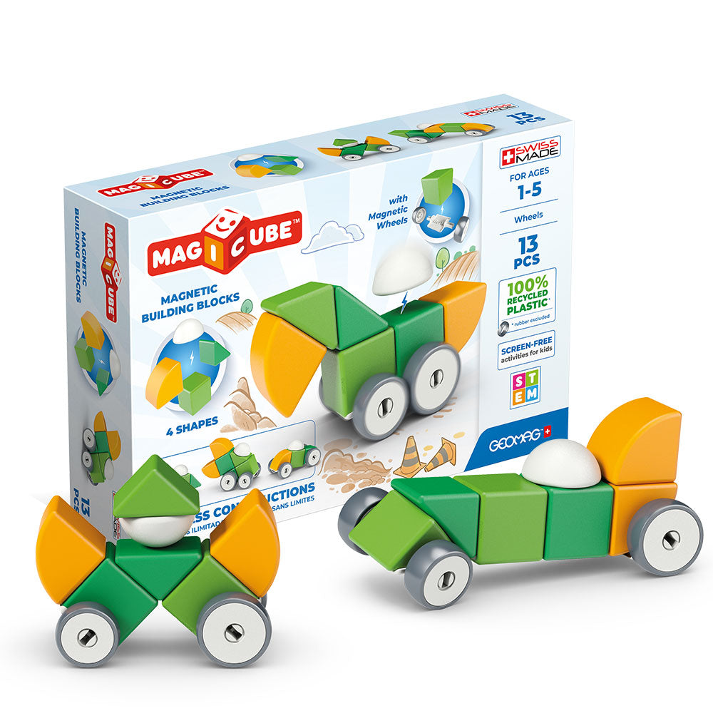 Geomag Magicube 13 Pieces Magnetic Building Blocks with Magnetic Wheels For Ages 1-5 Years - MINIMEE KIDS