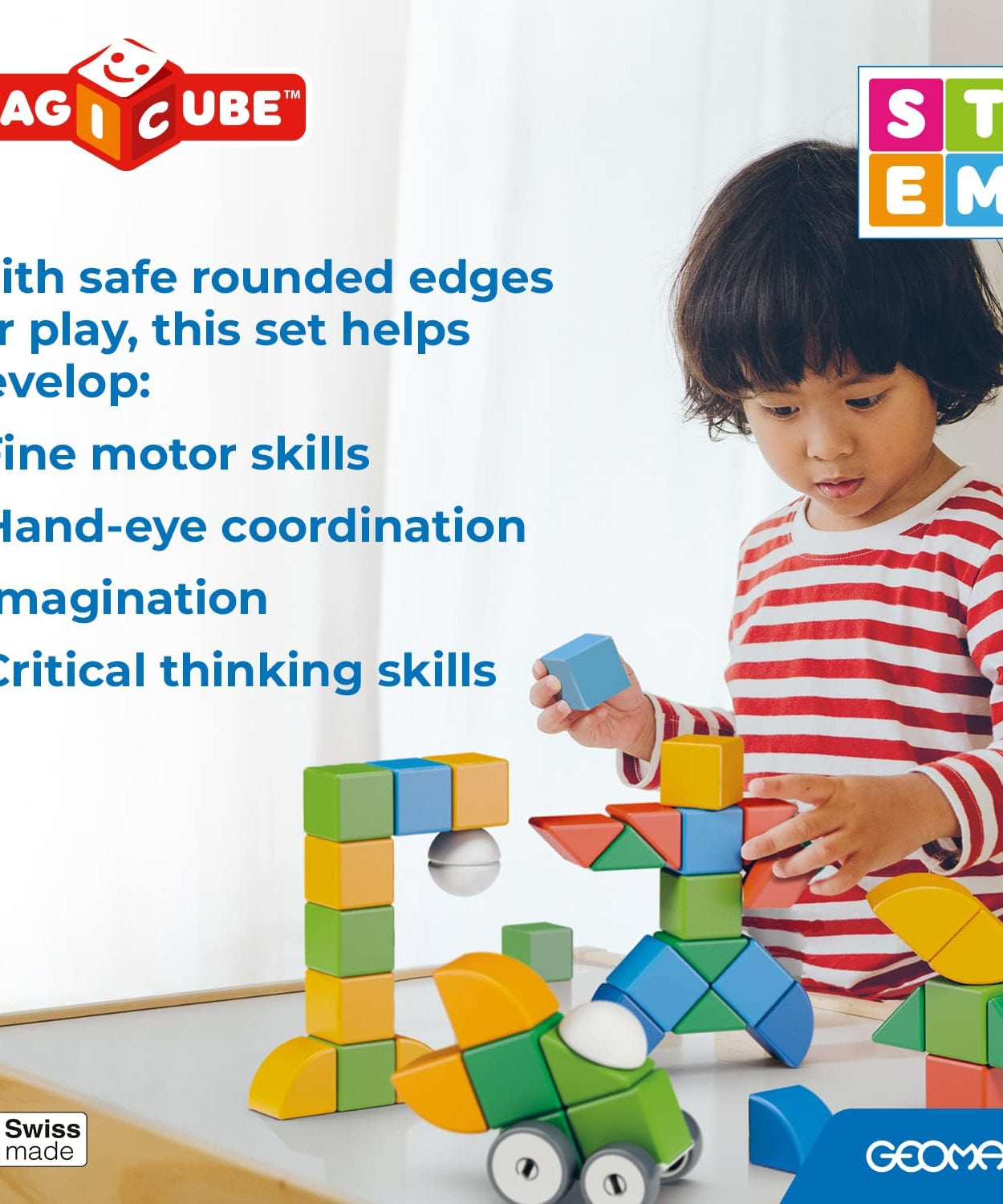 Geomag Magicube 13 Pieces Magnetic Building Blocks with Magnetic Wheels For Ages 1-5 Years - MINIMEE KIDS