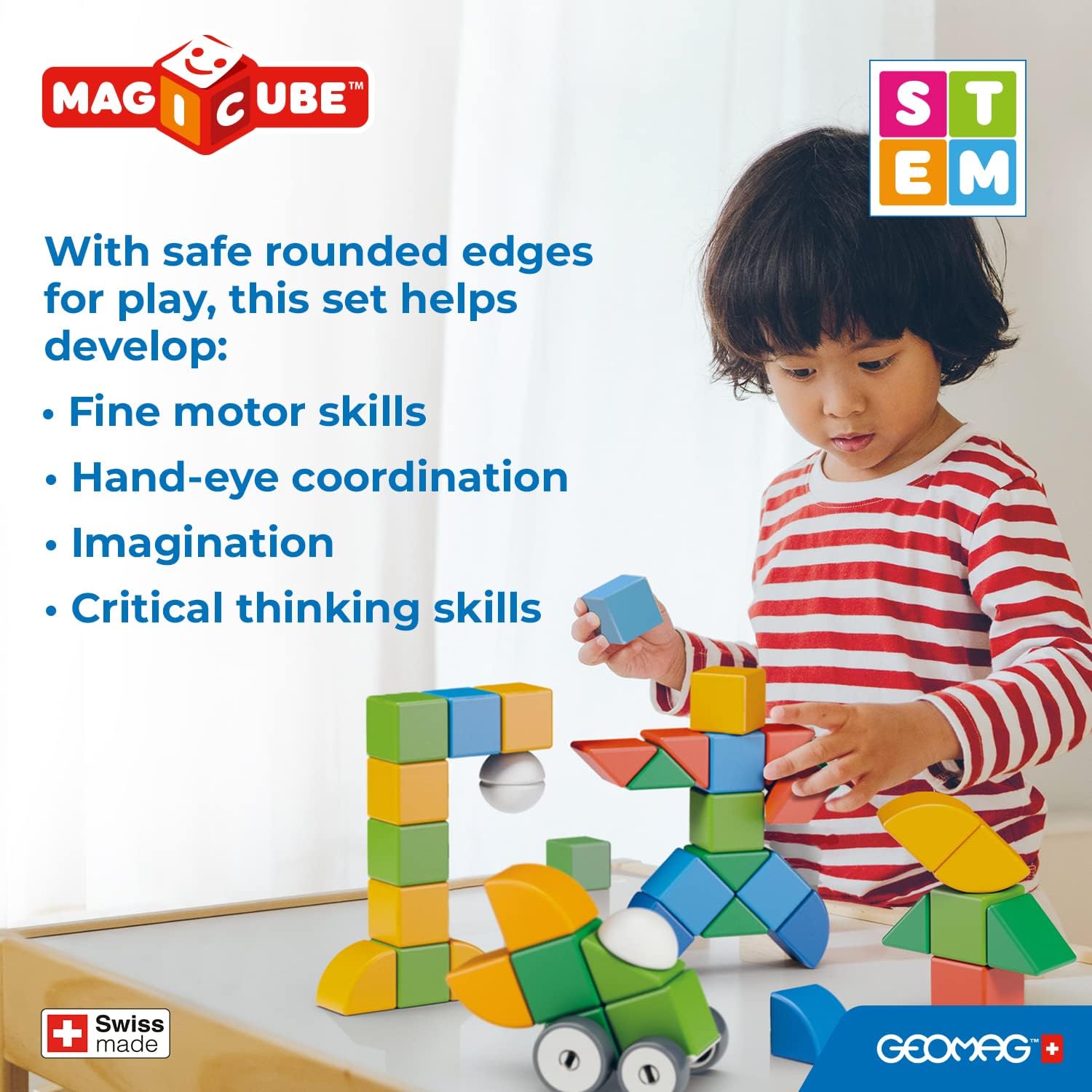 Geomag Magicube 13 Pieces Magnetic Building Blocks with Magnetic Wheels For Ages 1-5 Years - MINIMEE KIDS