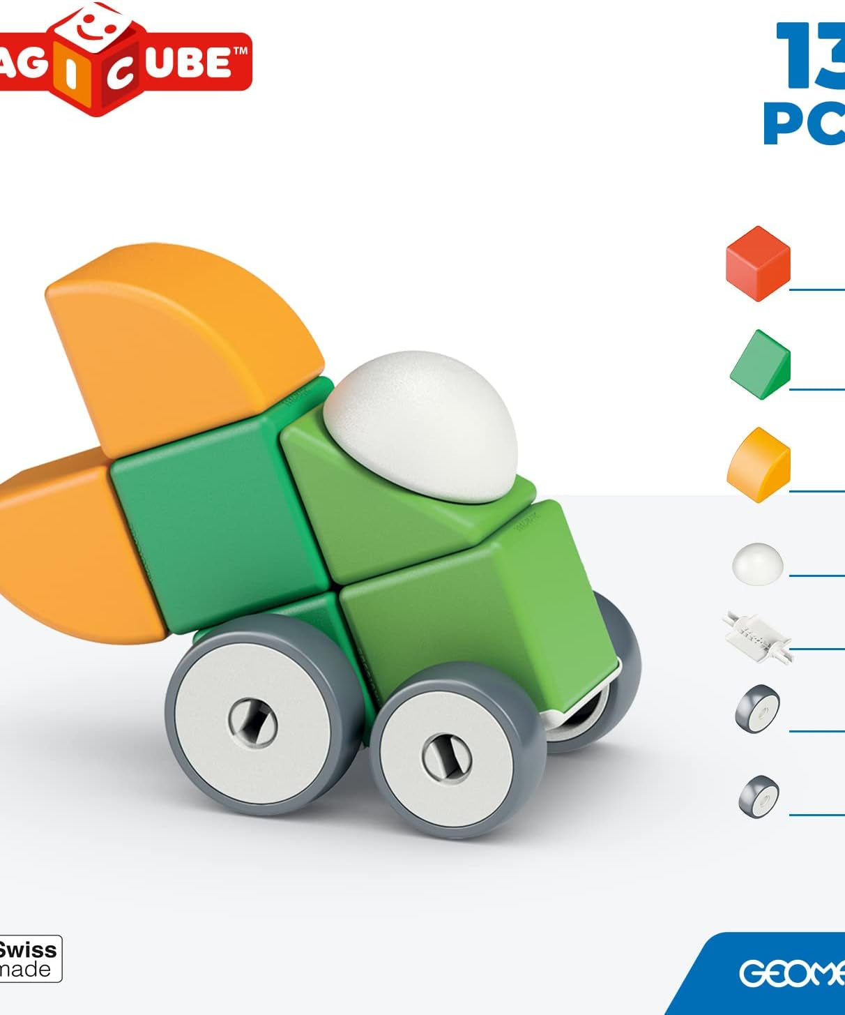 Geomag Magicube 13 Pieces Magnetic Building Blocks with Magnetic Wheels For Ages 1-5 Years - MINIMEE KIDS