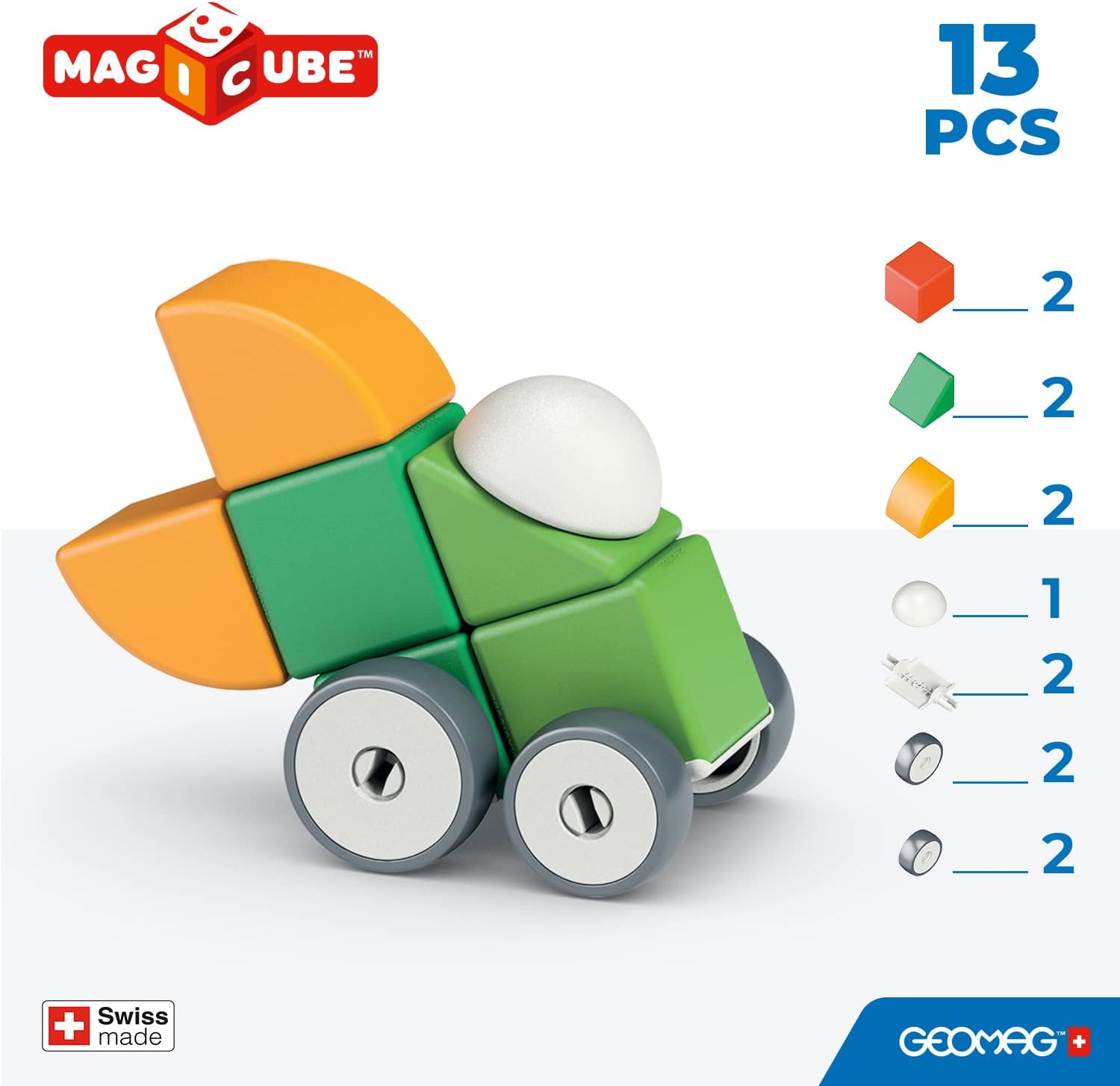 Geomag Magicube 13 Pieces Magnetic Building Blocks with Magnetic Wheels For Ages 1-5 Years - MINIMEE KIDS