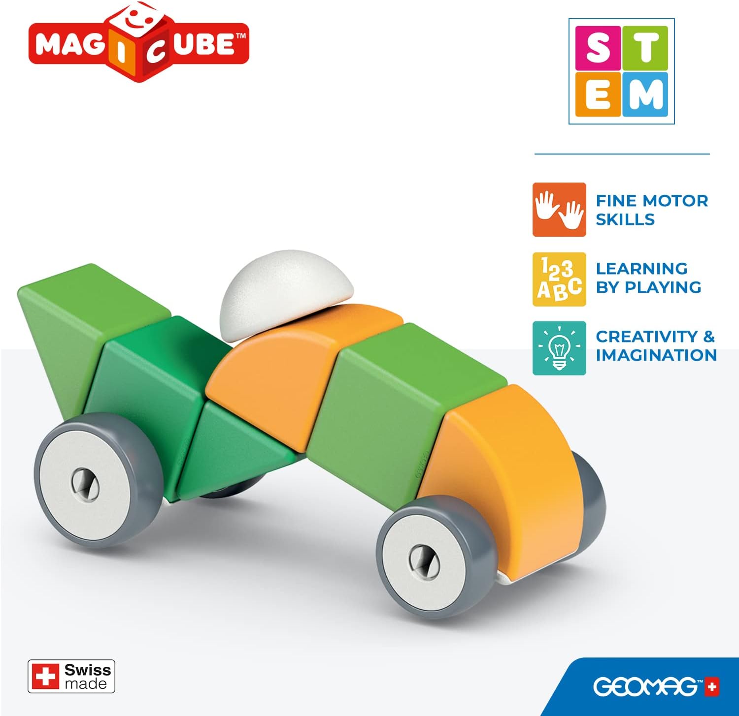 Geomag Magicube 13 Pieces Magnetic Building Blocks with Magnetic Wheels For Ages 1-5 Years - MINIMEE KIDS