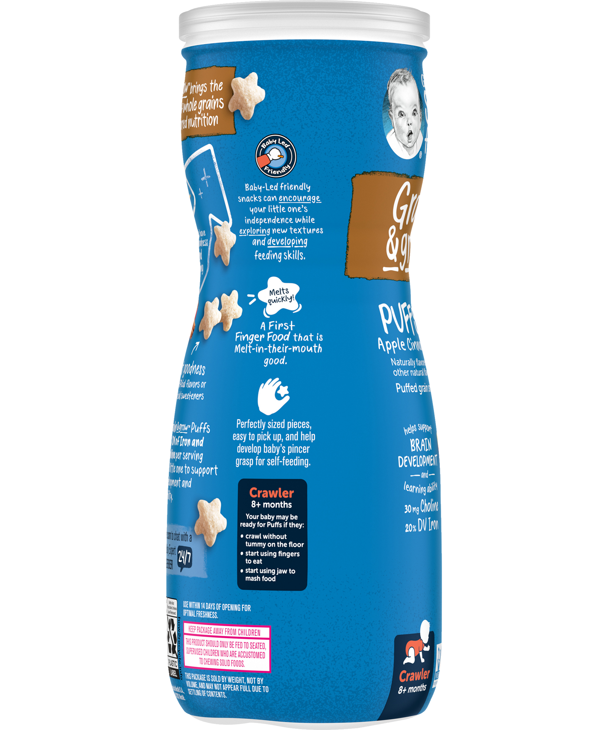 Gerber Grain & Grow Apple Cinnamon Puffs Baby Cereal Snack for Crawlers 8+ Months – Whole Grains, Iron, Vitamin E – Non-GMO Baby Snack – 42g - MINIMEE KIDS