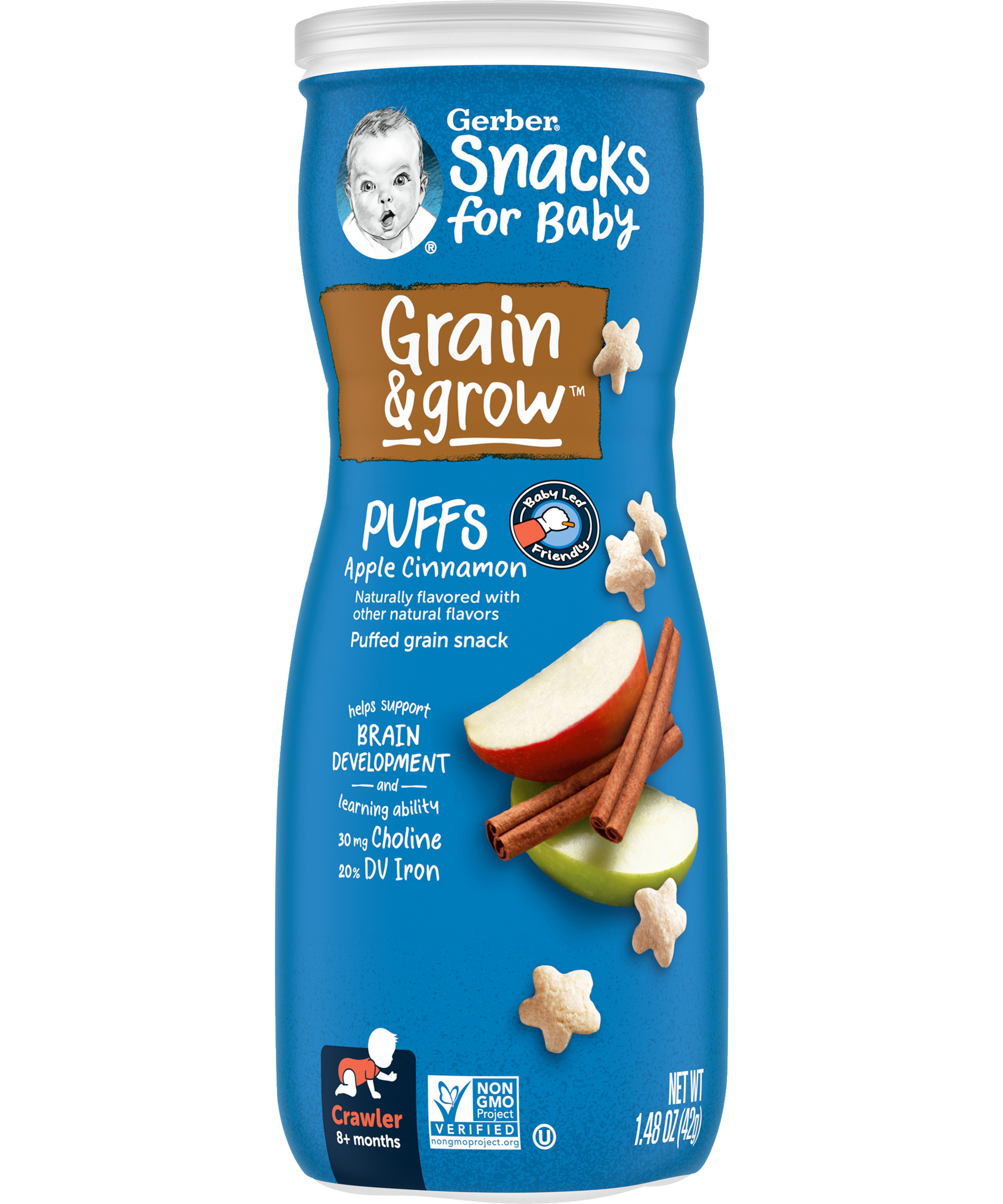 Gerber Grain & Grow Apple Cinnamon Puffs Baby Cereal Snack for Crawlers 8+ Months – Whole Grains, Iron, Vitamin E – Non-GMO Baby Snack – 42g - MINIMEE KIDS